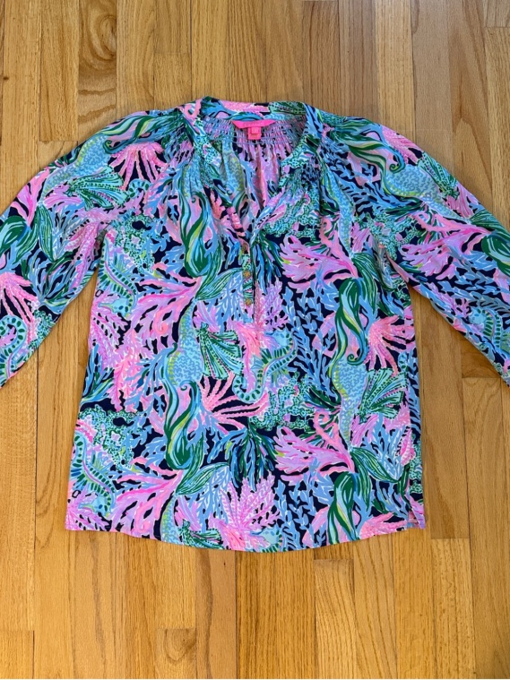 Lily Pulitzer Colorful Floral-Print Long Sleeve Blouse - Pink, Green & Blue